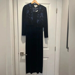 Vintage Adrianna Papell Occasions Gown & Bolero  Matching Set Navy Velour 10P